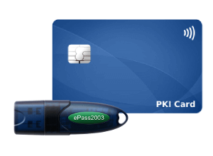 Schede PKI e token USB per operazioni di crittografia sicure che includono firme digitali e autenticazione basata su certificato